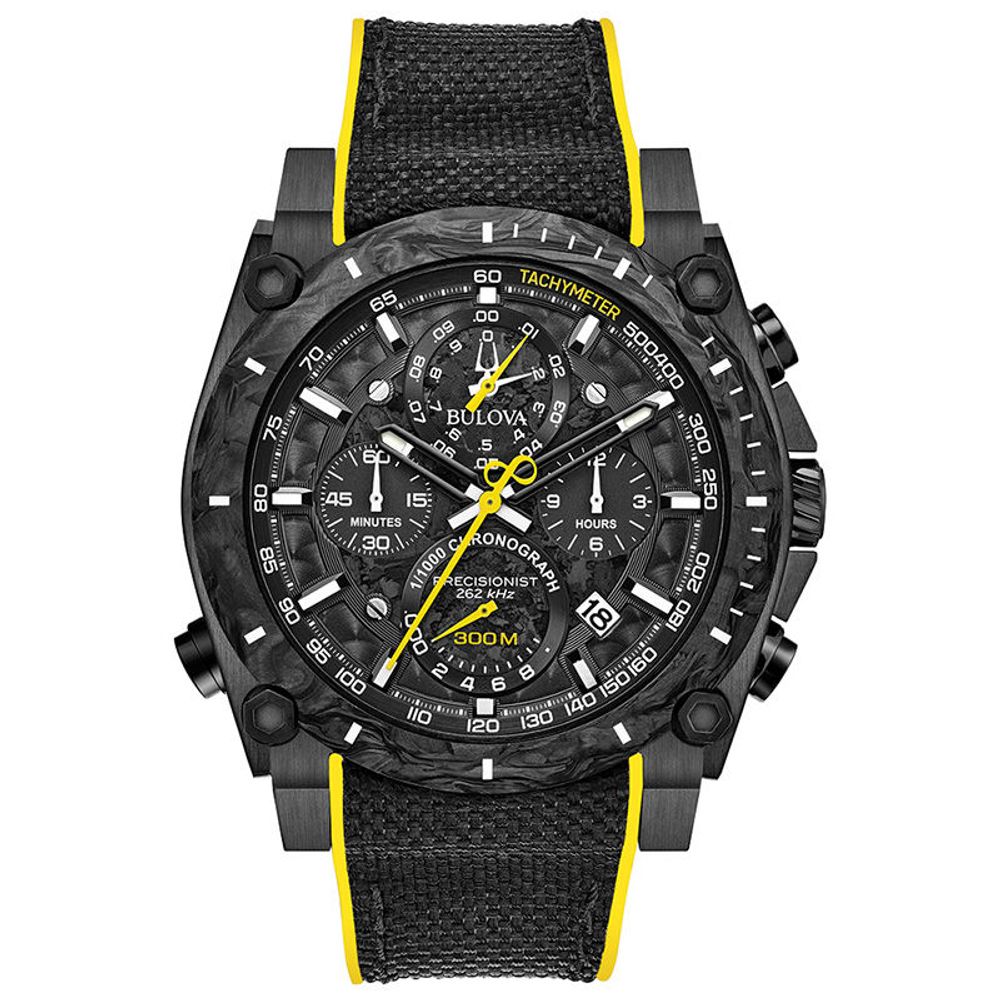 Men's Bulova Precisionist Chronograph Strap Watch with Black Dial (Model: 98B312)|Peoples Jewellers