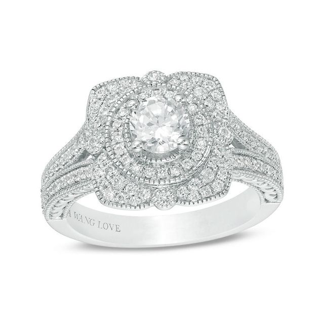 Vera Wang Love Heirloom Collection 0.95 CT. T.W. Diamond Flower Petal Frame Engagement Ring in 14K White Gold|Peoples Jewellers
