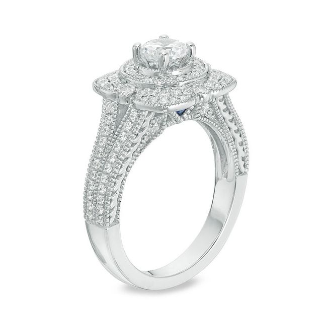 Vera Wang Love Heirloom Collection 0.95 CT. T.W. Diamond Flower Petal Frame Engagement Ring in 14K White Gold