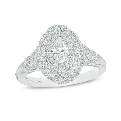 Vera Wang Love Heirloom Collection 0.58 CT. T.W. Oval Diamond Double Frame Engagement Ring in 14K White Gold|Peoples Jewellers