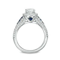 Vera Wang Love Collection 1.23 CT. T.W. Diamond and Blue Sapphire Frame Petal-Sides Engagement Ring in 14K White Gold|Peoples Jewellers