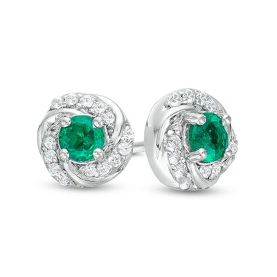 3.5mm Lab-Created Emerald and White Sapphire Swirl Frame Stud Earrings in 10K White Gold|Peoples Jewellers