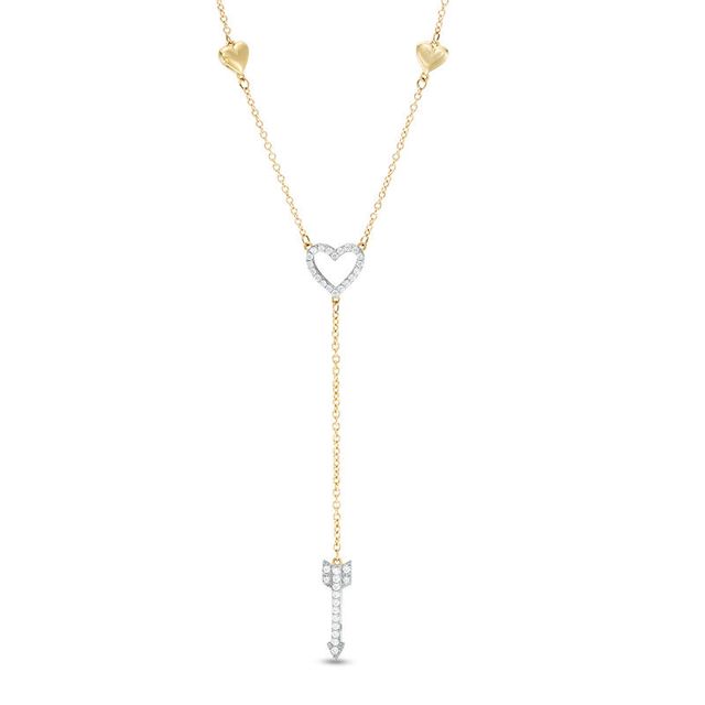 0.15 CT. T.W. Diamond Heart and Arrow "Y" Necklace in 10K Gold - 17.5"|Peoples Jewellers