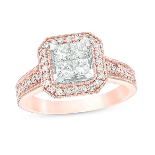 0.85 CT. T.W. Quad Princess-Cut Diamond Octagon Frame Vintage-Style Engagement Ring in 14K Two-Tone Gold|Peoples Jewellers