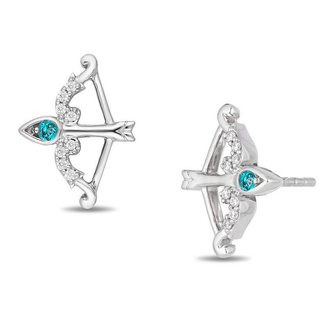 Enchanted Disney Merida Blue Topaz and 0.05 CT. T.W. Diamond Bow and Arrow Stud Earrings in Sterling Silver|Peoples Jewellers