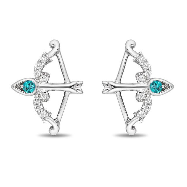 Enchanted Disney Merida Blue Topaz and 0.05 CT. T.W. Diamond Bow and Arrow Stud Earrings in Sterling Silver|Peoples Jewellers