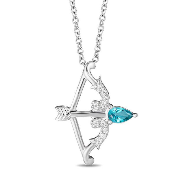 Enchanted Disney Merida Pear-Shaped Blue Topaz and 0.04 CT. T.W. Diamond Bow and Arrow Pendant in Sterling Silver - 19"|Peoples Jewellers