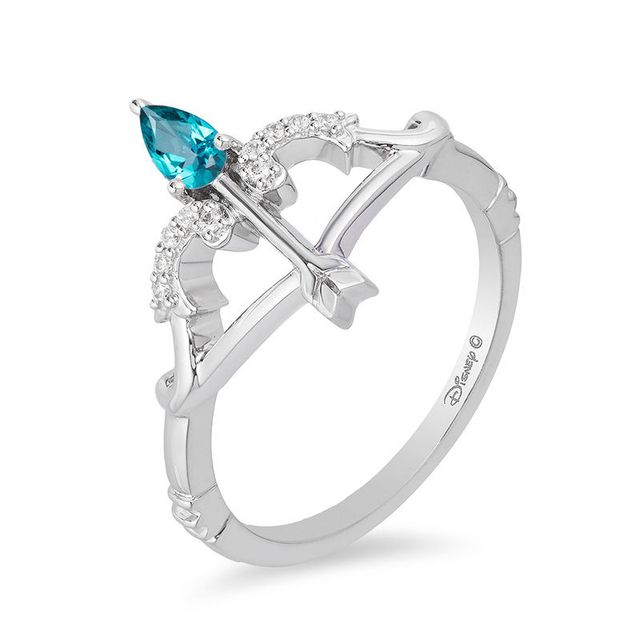 Enchanted Disney Merida Pear-Shaped Blue Topaz and 0.04 CT. T.W. Diamond Bow and Arrow Ring in Sterling Silver|Peoples Jewellers