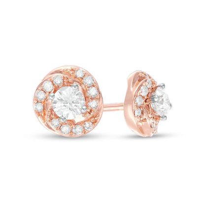 0.32 CT. T.W. Certified Canadian Diamond Swirl Stud Earrings in 14K Rose Gold (I/I2)|Peoples Jewellers