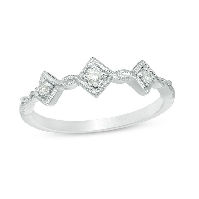 0.10 CT. T.W. Diamond Tilted Square Twist Vintage-Style Band in 10K White Gold|Peoples Jewellers