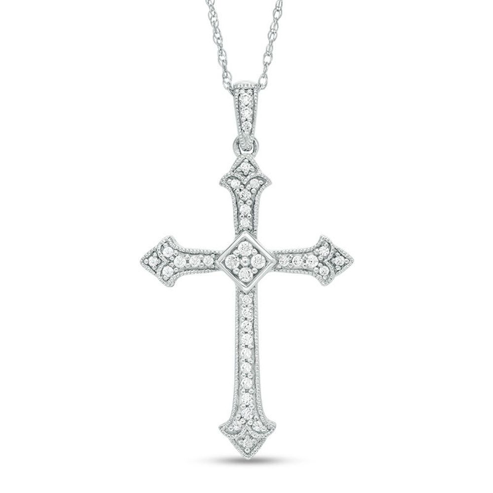 0.20 CT. T.W. Diamond Vintage-Style Cross Pendant in 10K White Gold|Peoples Jewellers