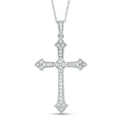 0.20 CT. T.W. Diamond Vintage-Style Cross Pendant in 10K White Gold|Peoples Jewellers