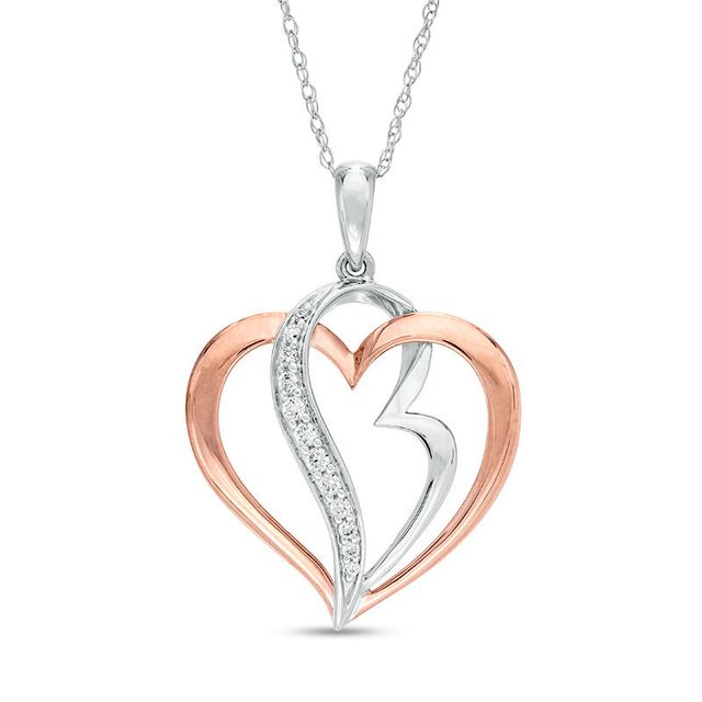 0.10 CT. T.W. Diamond Double Heart Pendant in 10K Two-Tone Gold|Peoples Jewellers