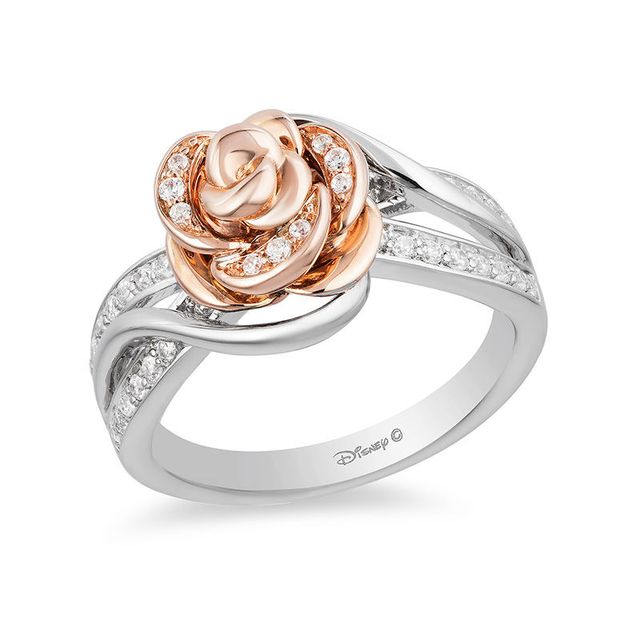 Enchanted Disney Belle 0.23 CT. T.W. Diamond Rose Bypass Swirl Ring in Sterling Silver and 10K Rose Gold|Peoples Jewellers