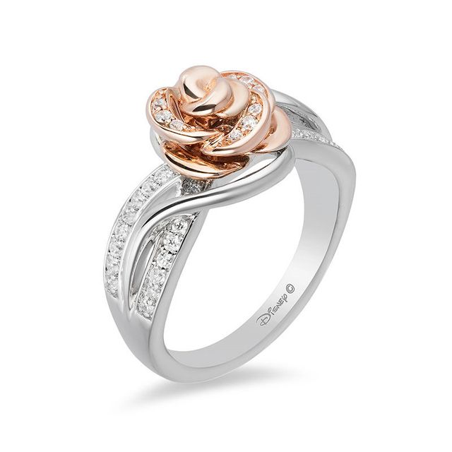 Enchanted Disney Belle 0.23 CT. T.W. Diamond Rose Bypass Swirl Ring in Sterling Silver and 10K Rose Gold|Peoples Jewellers