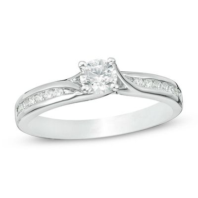 CT. T.W. Diamond Bypass Engagement Ring in 14K White Gold|Peoples Jewellers