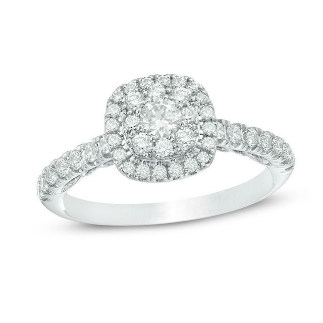 0.75 CT. T.W. Composite Diamond Cushion Frame Engagement Ring in 14K White Gold|Peoples Jewellers