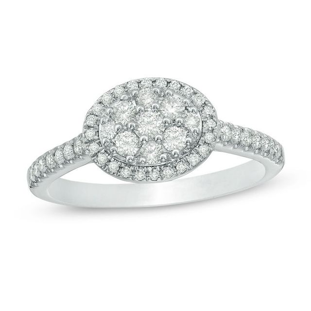 0.45 CT. T.W. Composite Diamond Oval Frame Engagement Ring in 10K White Gold|Peoples Jewellers