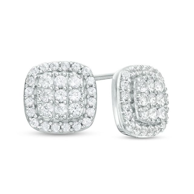 Lab-Created White Sapphire Composite Cushion Frame Stud Earrings in Sterling Silver|Peoples Jewellers