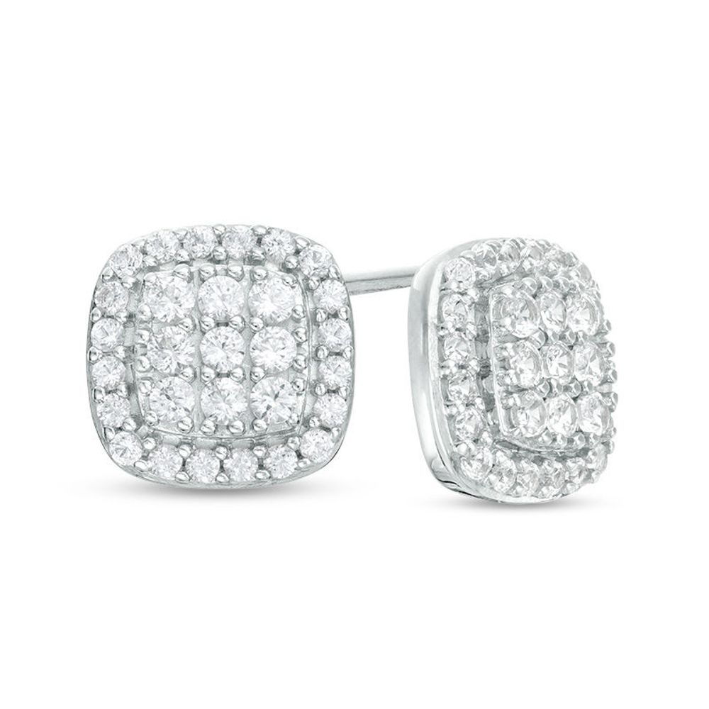 Lab-Created White Sapphire Composite Cushion Frame Stud Earrings in Sterling Silver|Peoples Jewellers