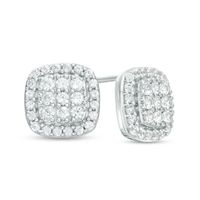 Lab-Created White Sapphire Composite Cushion Frame Stud Earrings in Sterling Silver|Peoples Jewellers