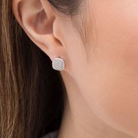 Lab-Created White Sapphire Composite Cushion Frame Stud Earrings in Sterling Silver|Peoples Jewellers