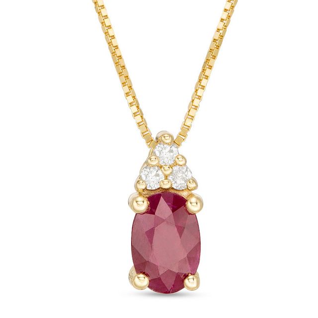 Certified Oval Ruby and 0.04 CT. T.W. Diamond Tri-Top Pendant in 10K Gold