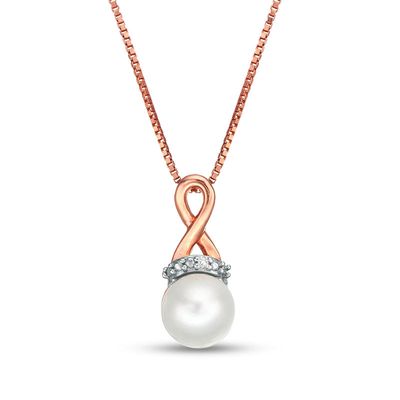 6.0mm Freshwater Cultured Pearl and Diamond Accent Loop Pendant in 10K Rose Gold|Peoples Jewellers