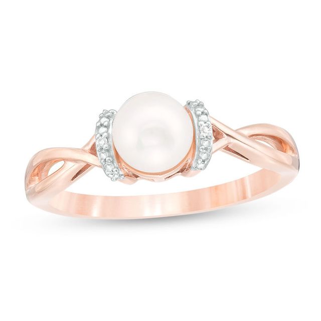 6.0mm Freshwater Cultured Pearl and Diamond Accent Collar Twist Shank Ring in 10K Rose Gold