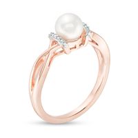 6.0mm Freshwater Cultured Pearl and Diamond Accent Collar Twist Shank Ring in 10K Rose Gold|Peoples Jewellers