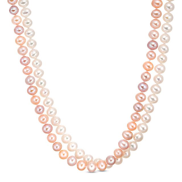 Dyed Multi-Colour and White Cultured Freshwater Pearl Double Strand Necklace with Sterling Silver Filigree Clasp - 16"|Peoples Jewellers