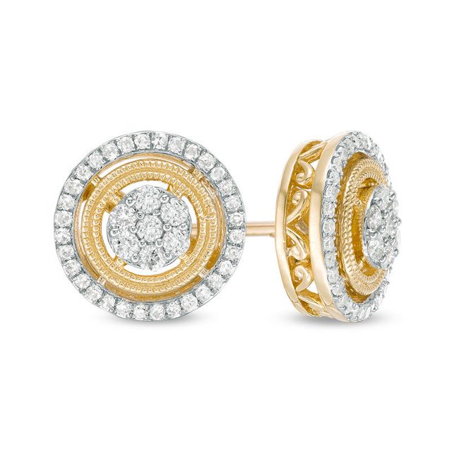 0.33 CT. T.W. Composite Diamond Frame Vintage-Style Medallion Stud Earrings in 10K Gold