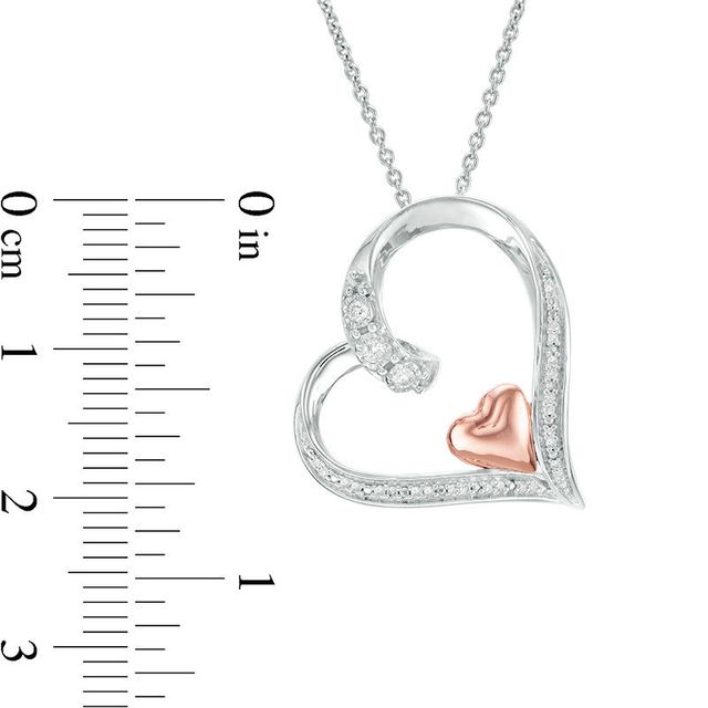 0.10 CT. T.W. Diamond Tilted Heart Within Heart Pendant in Sterling Silver and 10K Rose Gold|Peoples Jewellers