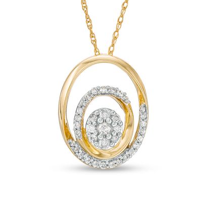 0.18 CT. T.W. Composite Diamond Double Oval Frame Pendant in 10K Gold|Peoples Jewellers