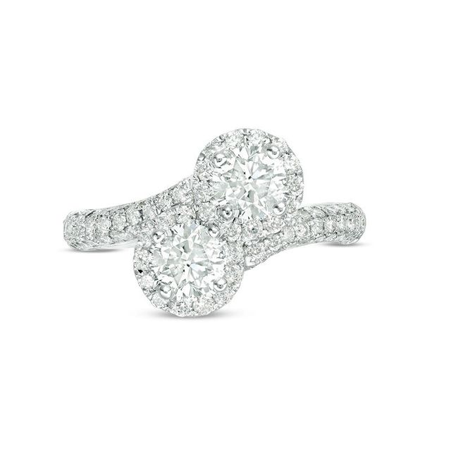 Ever Us™ 1.63 CT. T.W. Two-Stone Diamond Frame Bypass Ring in 14K White Gold|Peoples Jewellers