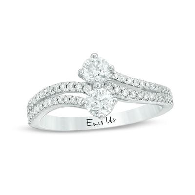 Ever Us™ 0.75 CT. T.W. Two-Stone Diamond Double Row Bypass Ring in 14K White Gold|Peoples Jewellers