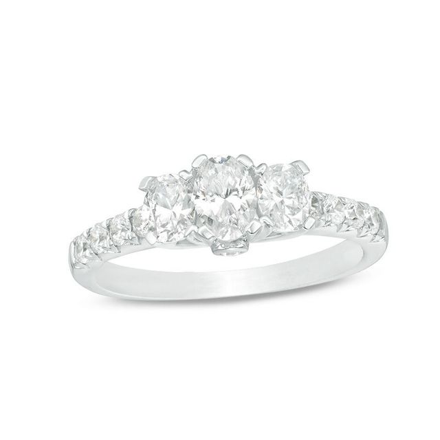 1.00 CT. T.W. Certified Oval Diamond Past Present Future® Engagement Ring in 14K White Gold (I/I1)|Peoples Jewellers