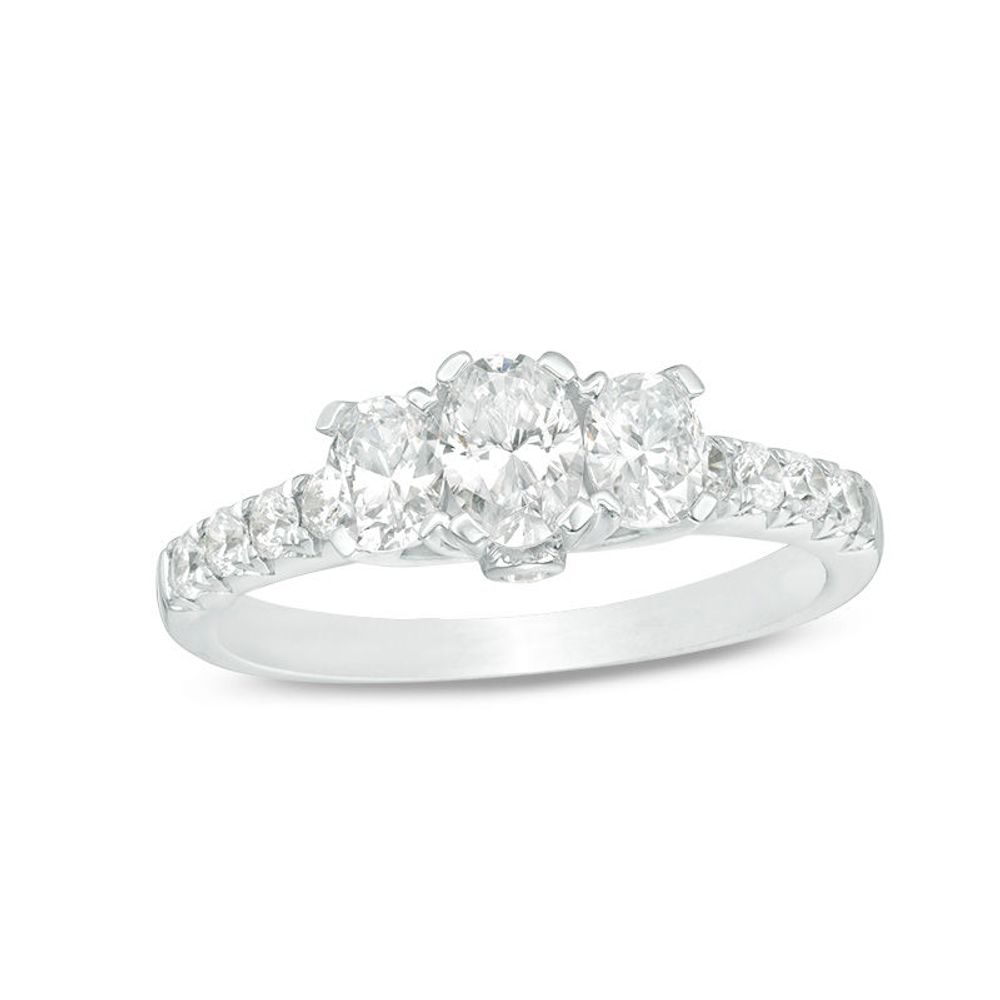 1.00 CT. T.W. Certified Oval Diamond Past Present Future® Engagement Ring in 14K White Gold (I/I1)|Peoples Jewellers