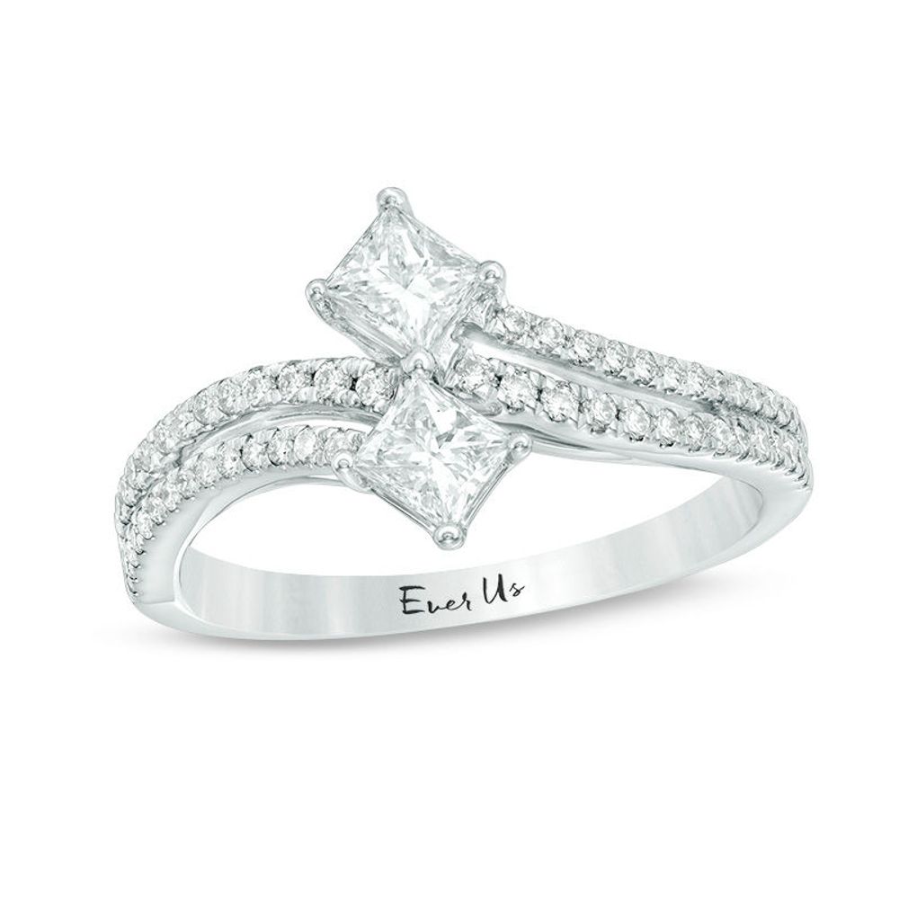 Ever Us™ 0.75 CT. T.W. Two-Stone Princess-Cut Diamond Double Row Bypass Ring in 14K White Gold|Peoples Jewellers