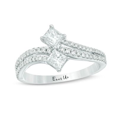Ever Us™ 0.75 CT. T.W. Two-Stone Princess-Cut Diamond Double Row Bypass Ring in 14K White Gold|Peoples Jewellers