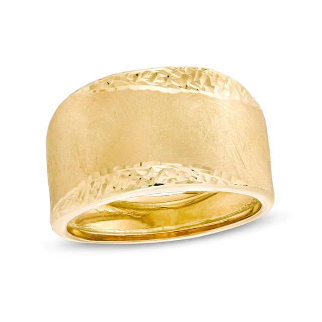 Italian Gold Diamond-Cut and Satin Wave Ring in 14K Gold - Size 7|Peoples Jewellers