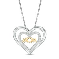 Lab-Created White Sapphire "MOM" Double Hearts Pendant in Sterling Silver with 10K Gold Plate|Peoples Jewellers