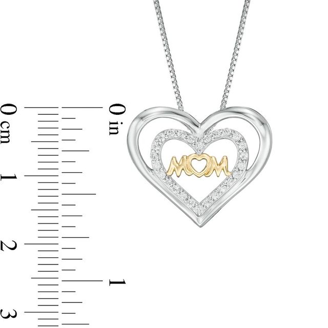 Lab-Created White Sapphire "MOM" Double Hearts Pendant in Sterling Silver with 10K Gold Plate|Peoples Jewellers