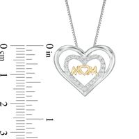 Lab-Created White Sapphire "MOM" Double Hearts Pendant in Sterling Silver with 10K Gold Plate|Peoples Jewellers