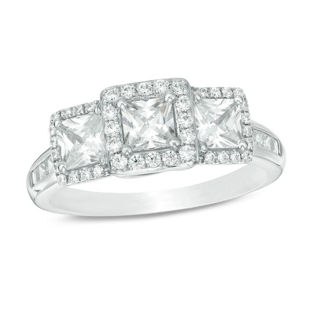 1.45 CT. T.W. Princess-Cut Diamond Past Present Future® Frame Engagement Ring in 14K White Gold|Peoples Jewellers