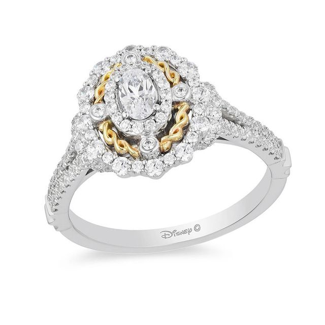 Enchanted Disney Snow White 1.00 CT. T.W. Oval Diamond Twist Frame Engagement Ring in 14K Two-Tone Gold|Peoples Jewellers