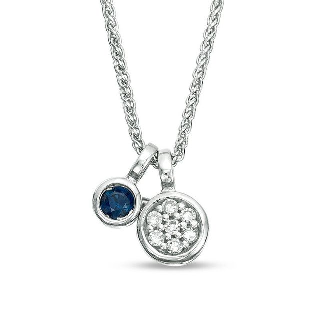 Vera Wang Love Collection Blue Sapphire and Composite Diamond Accent Pendant in 14K White Gold - 19"|Peoples Jewellers