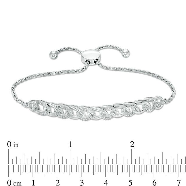 0.10 CT. T.W. Diamond Interlocking Curb Link Bolo Bracelet in Sterling  - 9.5"