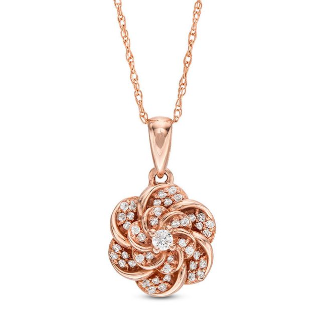 0.10 CT. T.W. Diamond Flower Pendant in 10K Rose Gold|Peoples Jewellers