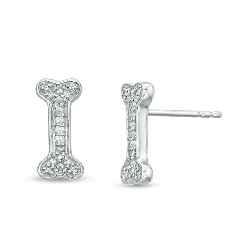 Diamond Accent Bone Stud Earrings in Sterling Silver|Peoples Jewellers